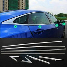 KSB Store Honda Civic Fc5 2016-2021 Uyumlu Paslanmaz Krom Alt Cam Çıtası 8 Parça