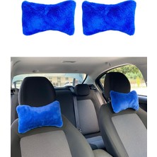 Ergün Store Yumuşak Peluş Ortopedik Araba Seyahat Boyun Yastığı 2'li Mavi