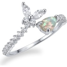 Oya Silver Ayarlanabilir Minimal Kelebek ve Damla Ay Taşı Kadın Gümüş Yüzük [OYSY276]