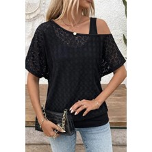 Secret Sita Kadın Askılı Yuvarlak Yaka Viskon Atlet ve Yarasa Kollu Omuzdan Açık Dantel Bluz Ikili Takım