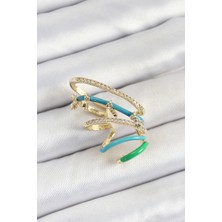 Ergün Store Pirinç Zirkon Taşlı Mavi Yeşil Sıkıştırma Sağ Kıkırdak Gold Renk Kadın Küpe - Lisinya