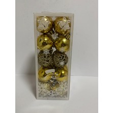 KSB Store Yılbaşı Süsleri 20 Li Top Kutulu 4 cm Parlak Simli Karışık 4 Asorti Ağaç Süsleme Gold