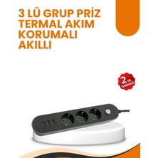 KSB Store 2 Metre Kablolu 3 USB Portlu Anahtarlı Üçlü Priz - Lisinya