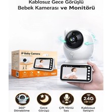Deanb Full HD Monitörlü Bebek Telsiz Kamerası 2.4GHz Kablosuz 360° PTZ Gece Görüşlü İnterkom