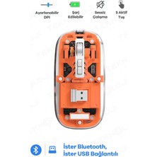 Ergün Store Bluetooth USB Çift Modlu Sessiz Mouse, Şeffaf Mıknatıslı Kapaklı, Type-C Şarjlı, Dpı Ayarlı, Kablosuz 10M Çekim Mesafeli, Masaüstü Kısayol Tuşlu, Taşınabilir Şarjlı Mouse Turuncu ( Lisinya )