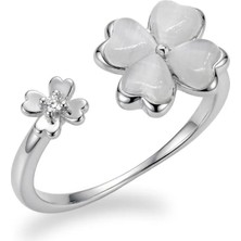 Oya Silver Ayarlanabilir Sedefli Dört Yapraklı Yonca Minimal Gümüş Yüzük [OYSY278]