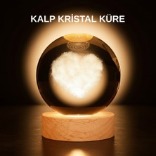 KSB Store Romantik Kalpli Kristal Cam Küre Usb’li Işıklı Dekoratif Obje - Lisinya