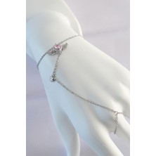 Ergün Store 316L Çelik Gümüş Renk Pembe Zirkon Taşlı Kanatlı Kalp Model Şahmeran - Lisinya