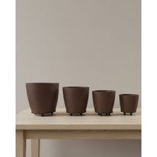 KSB Store 4’lü 3D Kahve Tonlu Ayaklı Saksı Seti Modern Dekoratif Vazo Takımı - Lisinya