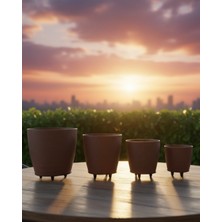 KSB Store 4’lü 3D Kahverengi Ayaklı Dekoratif Saksı Takımı Modern Tasarım - Lisinya
