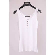 Aclassics Beyaz Kalın Askılı Düğme Detaylı Pamuk Slim Fit  Atlet  T-Shirt