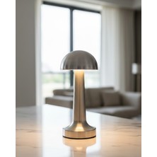 KSB Store Krom Mantar Masa Lambası Dokunmatik 3 Renk LED Şarjlı Taşınabilir Gece Lambası - Lisinya