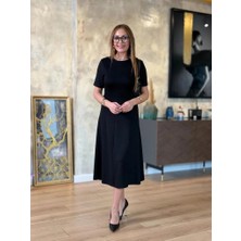 Secret Sita Kadın Kısa Kollu Bisiklet Yaka Midi Viskon Iki Iplik Elbise