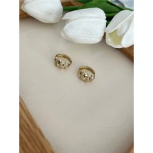 Nergis Collection 14K Çelik Zirkon Taşlı Halka Küpe Gold Kadın Küpe