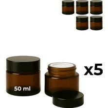 Seray Cam 5’li 50 ml Amber Cam Krem Kavanozu + Siyah Kapak