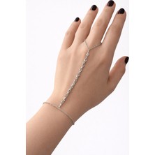 Nergis Collection Modern Zincir Detaylı Şahmeran Bileklik Gümüş Renk Minimal El Zinciri