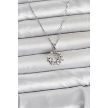 316L Çelik Zincir Gümüş Renk Incili Çiçek Model Kadın Koyle - Lisinya