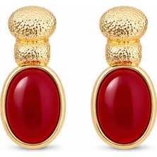 Nergis Collection Gold Kırmızı Taşlı Küpe – Vintage Şık Kadın Küpe | Günlük & Özel Gün