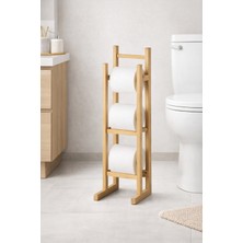 İndecor Houseware Bambu Ahşap Tuvalet Kağıtlığı Yedekli Ayaklı Ahşap Banyo Aksesuarı Wc Kağıtlık,peçetelik