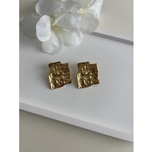 Nergis Collection Tasarım Vintage Gold Plaka Çelik Küpe