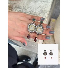 Nergis Collection Marka Model Ayçiçeği Zirkon Taşlı Kadın Vintage Küpe Kadın Tasarım Küpe