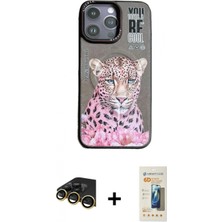 İlk El Grup Ieg™ iPhone 14 Pro Kılıf Siluet Modern Özel Seri - Siyah 6d Mat Seramik Hayalet Nano Ekran Koruyucu + Gold Raze Metal Kamera Lens