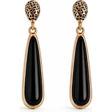 Nergis Collection Siyah Taşlı Uzun Küpe – Gold Detaylı Şık Kadın Küpe | Zarif ve Modern Tasarım