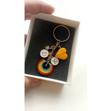 Nergis Collection Murano Gökkuşağı Turuncu Kalp Anahtarlık Kişiye Özel Tasarım