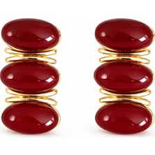 Nergis Collection Gold Kırmızı Taşlı Çoklu Küpe – Modern Şık Kadın Küpe | Dikkat Çeken Tasarım