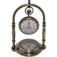 İlk El Grup Pirinç Masa Üstü Pusulalı Saat 15224