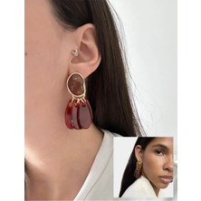 Nergis Collection Marka Model Sallantılı Bordo Kemik Küpe Kadın Küpe Tasarım Küpe