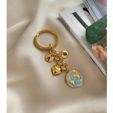 Nergis Collection Iki Harfli Kalpli Açık Mavi Kişiye Özel Dünya Anahtarlık(Soru Sor Kısmından Harf Iletiniz)