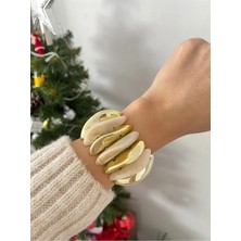 Nergis Collection Kadın Krem Tasarım Akrilik Kemik Gold Detaylı Bileklik