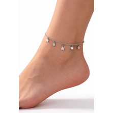 Nergis Collection Gümüş Renk Yıldız Detaylı Halhal – Sallantılı Taşlı Minimal Şık Halhal
