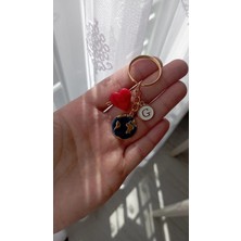 Nergis Collection Dünya Anahtarlık Koyu Mavi Kırmızı Kalp Detaylı Kişiye Özel Tasarım Anahtarlık
