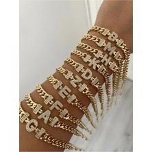 Nergis Collection Kadın 14K Gurmet Zincir Zirkon Taşlı Harfli Bileklik (Soru Sor Kısmından Harf Iletiniz )