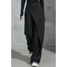 x Nurbeli Kadın Asimetrik Tasarımlı Düğme Kapama Palazzo Pantolon