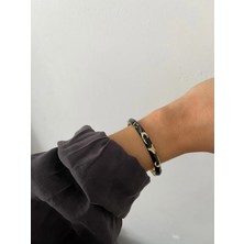 Nergis Collection Kadın Siyah Mineli Bilezik Gold Mineli Bilezik