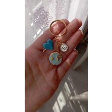 Nergis Collection Dünya Açık Mavi Murano Cam Mavi Kalp Detaylı Kişiye Özel Tasarım Anahtarlık