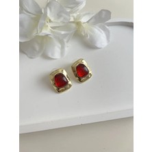 Nergis Collection Kadın Mng Marka Koyu Kırmızı Doğaştaş Küpe