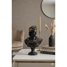 Mirsa Global Dekoratif Apollo Büst Biblo – Antik Yunan Heykel Tarzı, Erkek Model Biblo Siyah Gold Detaylı Lüks Salon Konsol Süs Objesi ( Polyester)
