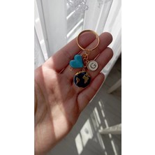 Nergis Collection Dünya Koyu Mavi Murano Mavi Kalp Detaylı Kişiye Özel Tasarım Anahtarlık