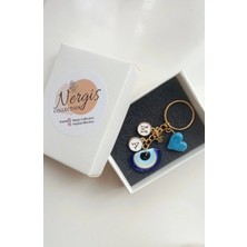 Nergis Collection Murano Nazar Mavi Kalp Anahtarlık Kişiye Özel Tasarım