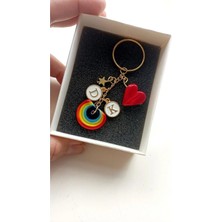 Nergis Collection Murano Kırmızı Kalp Gökkuşağı Anahtarlık Kişiye Özel Tasarım