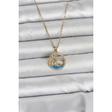 316L Çelik Zincir Gold Renk Zirkon Taşlı Deniz Temalı Kadın Kolye - Lisinya