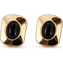 Nergis Collection Gold Siyah Taşlı Küpe – Modern & Şık Kadın Küpe | Minimal Premium Tasarım