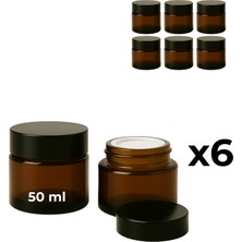 Seray Cam 6’lı 50 ml Amber Cam Krem Kavanozu + Siyah Kapak