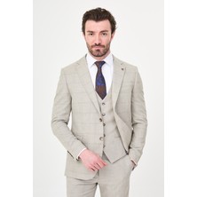 MCR Ekoseli Slim Fit Mono Yaka Erkek Takım Elbise