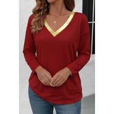 Secret Sita Kadın Uzun Kollu V Parlak Yaka Detaylı Viskon Bluz