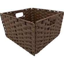 Otantik Çarşı Hasır  Plastik Örme Katlanır Sepet  Organizer 33X33X21 Cm.